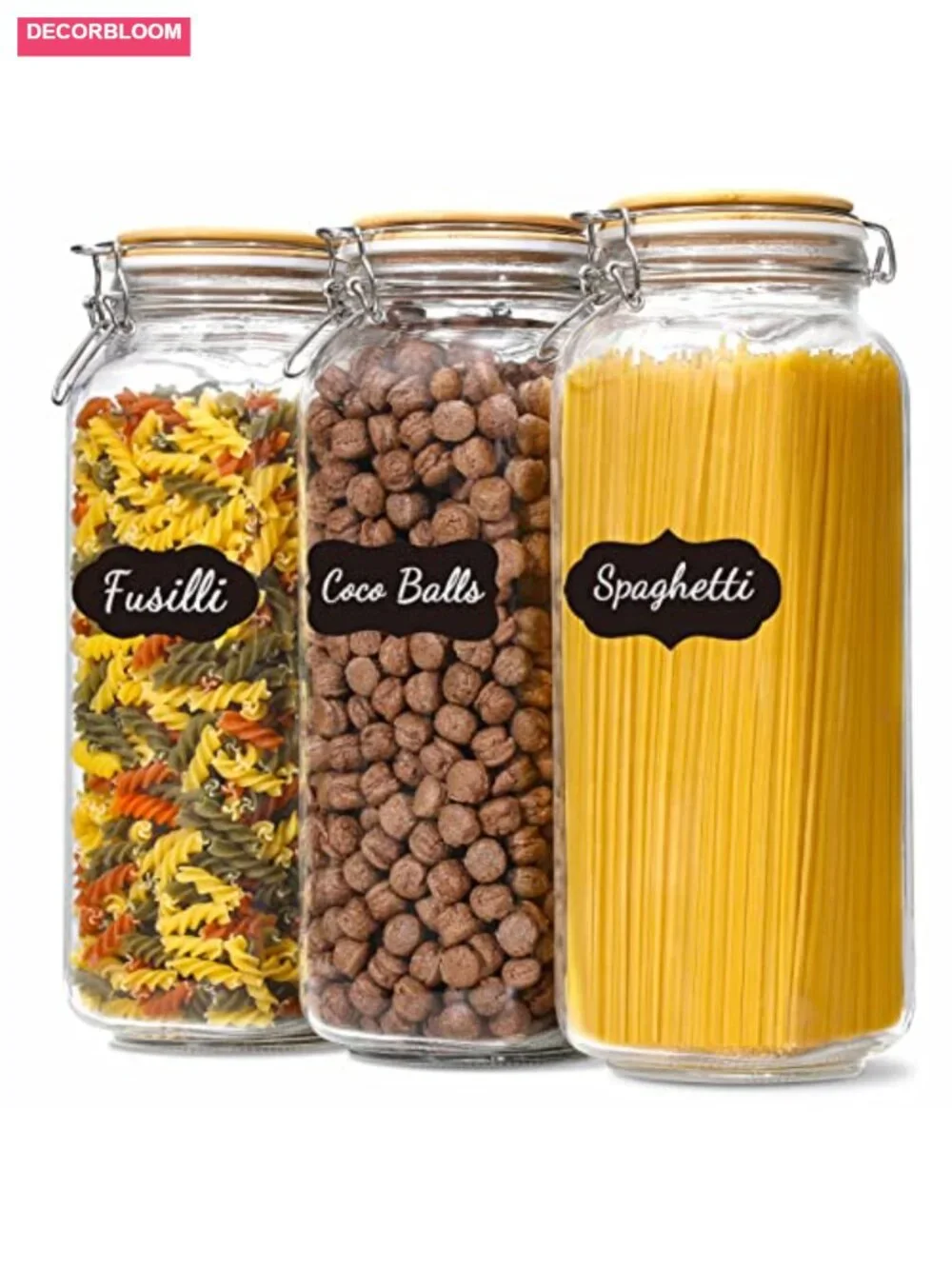 Tall 92oz Glass Jars with Airtight Lids, 3-Pack Square Mason Jars for Pantry